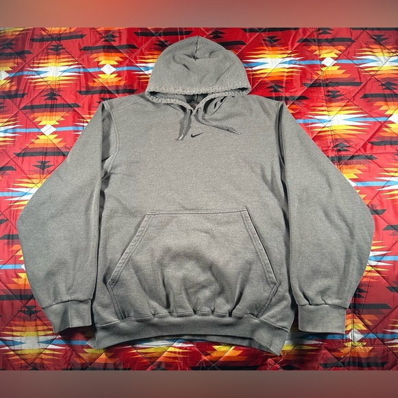 Vintage Nike Grey Tag Center Swoosh‎ Check Gray Hoodie Men’s Size Medium Mexico - Picture 1 of 7